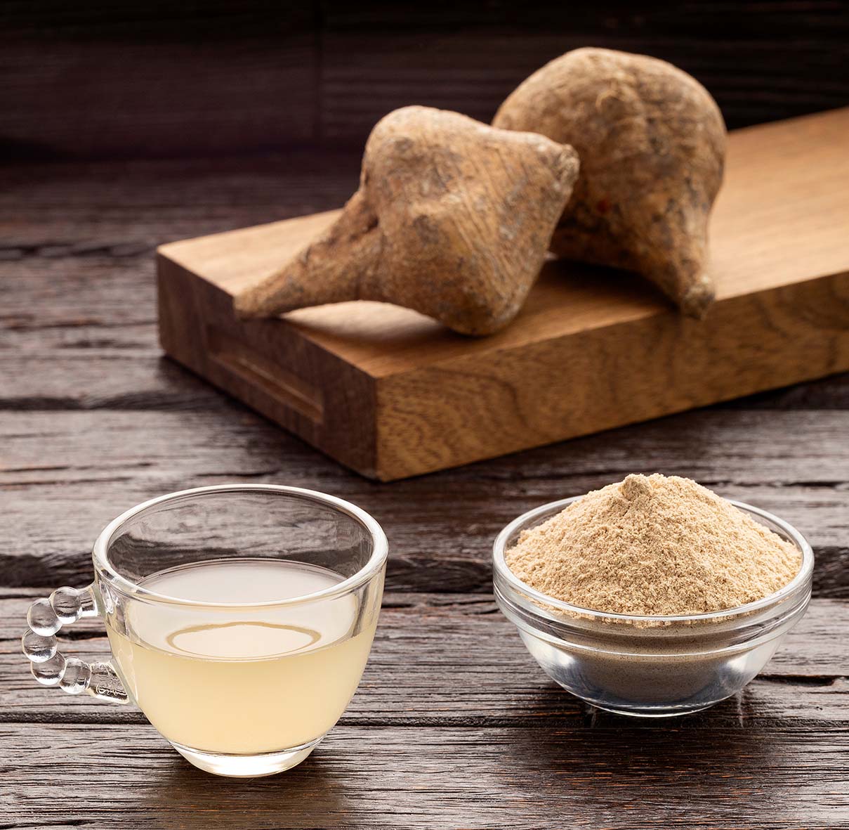 Σκόνη μάκα και καρπός και ποτό