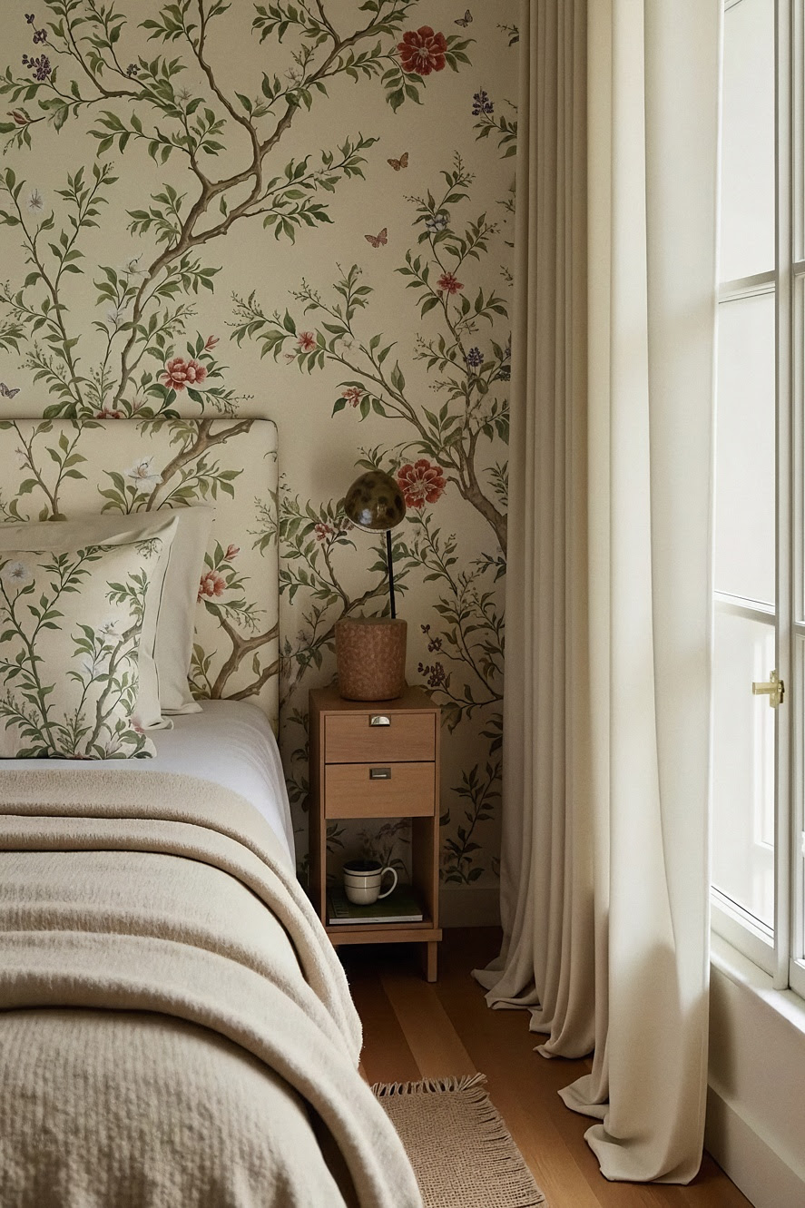 Υπνοδωμάτιο με ταπετσαρία