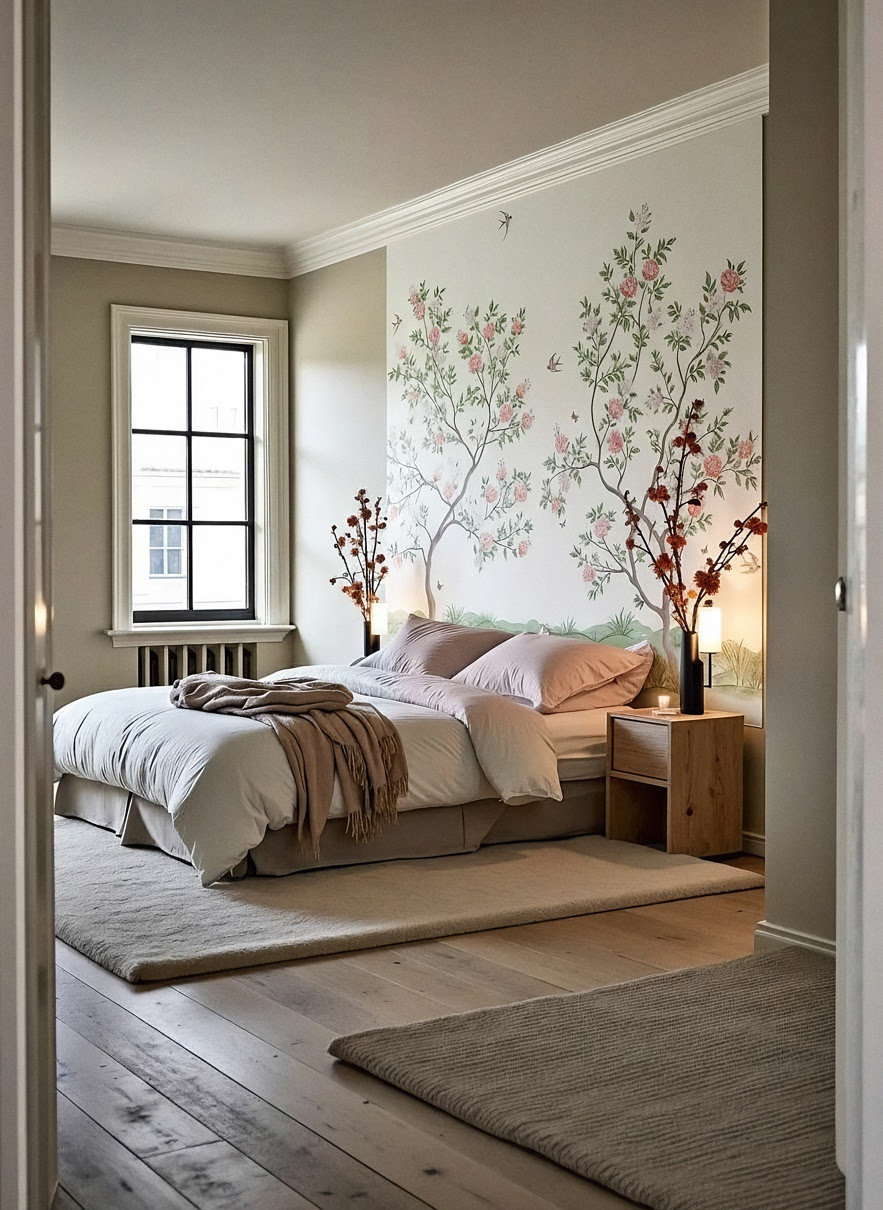 Υπνοδωμάτιο με ταπετσαρία