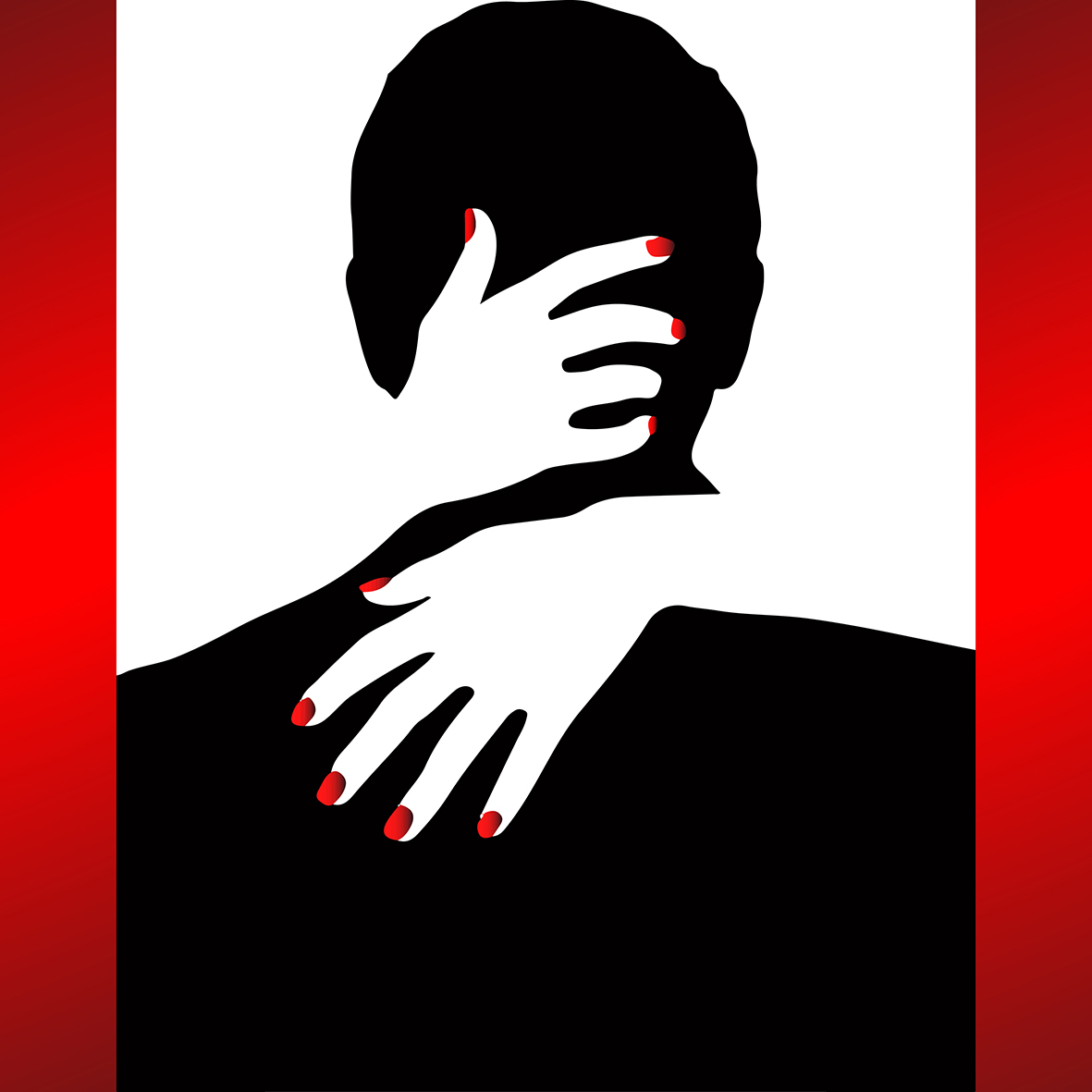 Σκίτσο με ζευγάρι να φιλιέται γυναικεία χέρια αγκαλιάζουν άνδρα. Κόκκινα νύχια-Σκίτσο