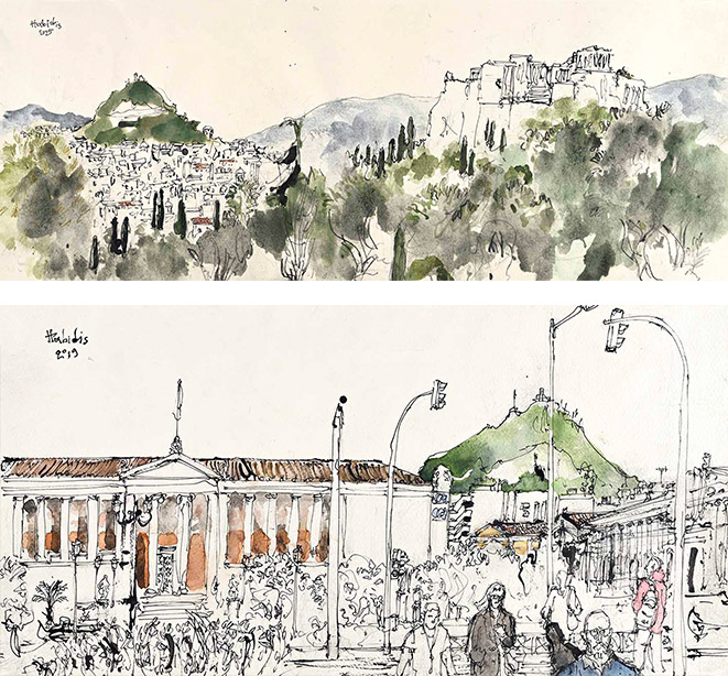 Δύο ακουαρέλες του Πάβλου Χαμπίδη.