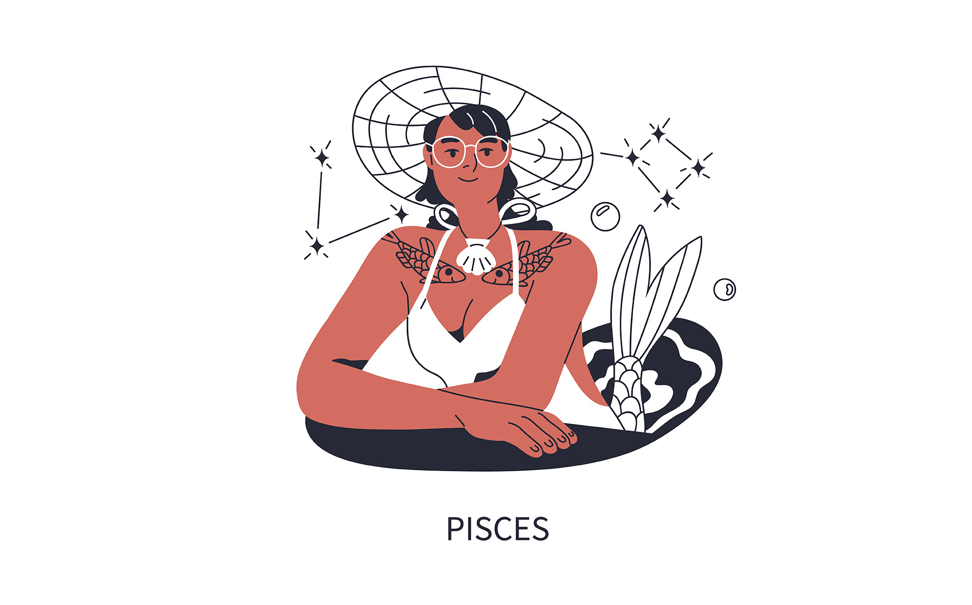 Το ζώδιο των Ιχθύων σε σκίτσο γυναίκας