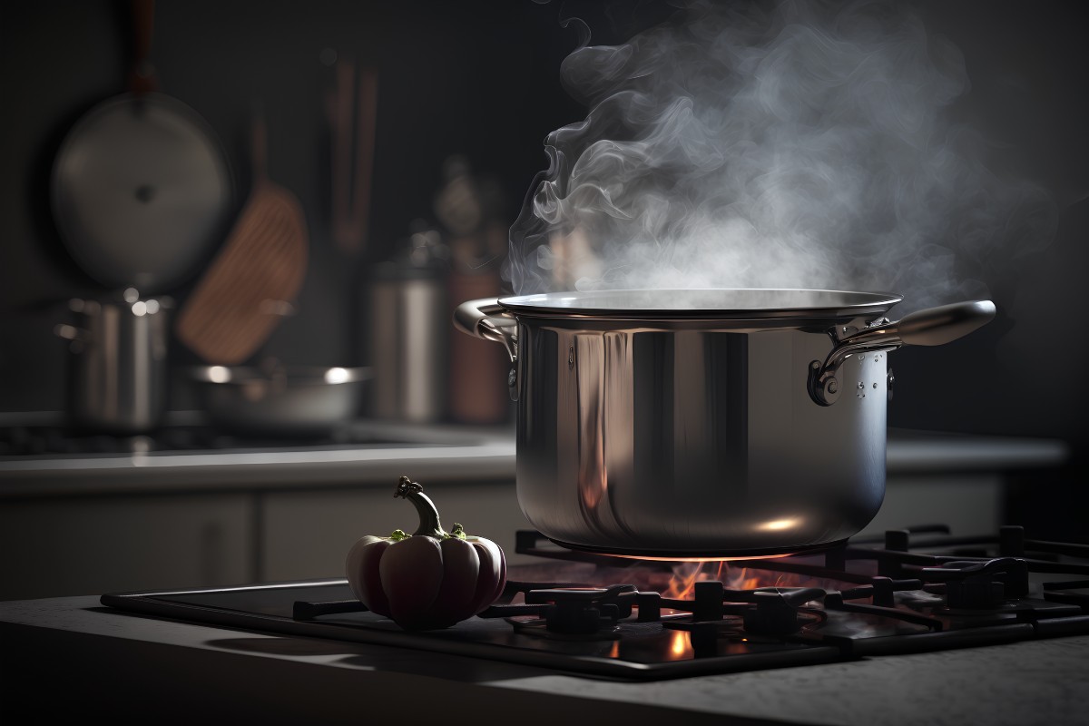 Κατσαρόλα πάνω σε εστία με ατμό