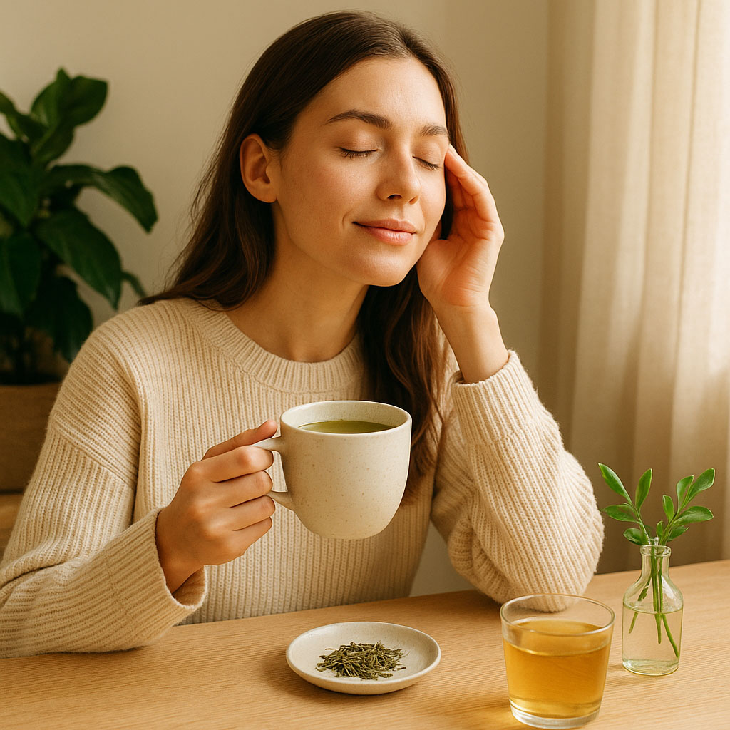 Γυναίκα πίνει το τσάι της.