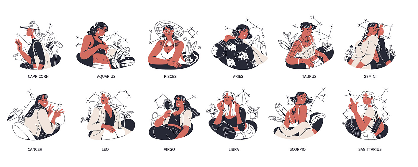 Τα 12 ζώδια σε σκίτσο με εικόνα γυναίκας