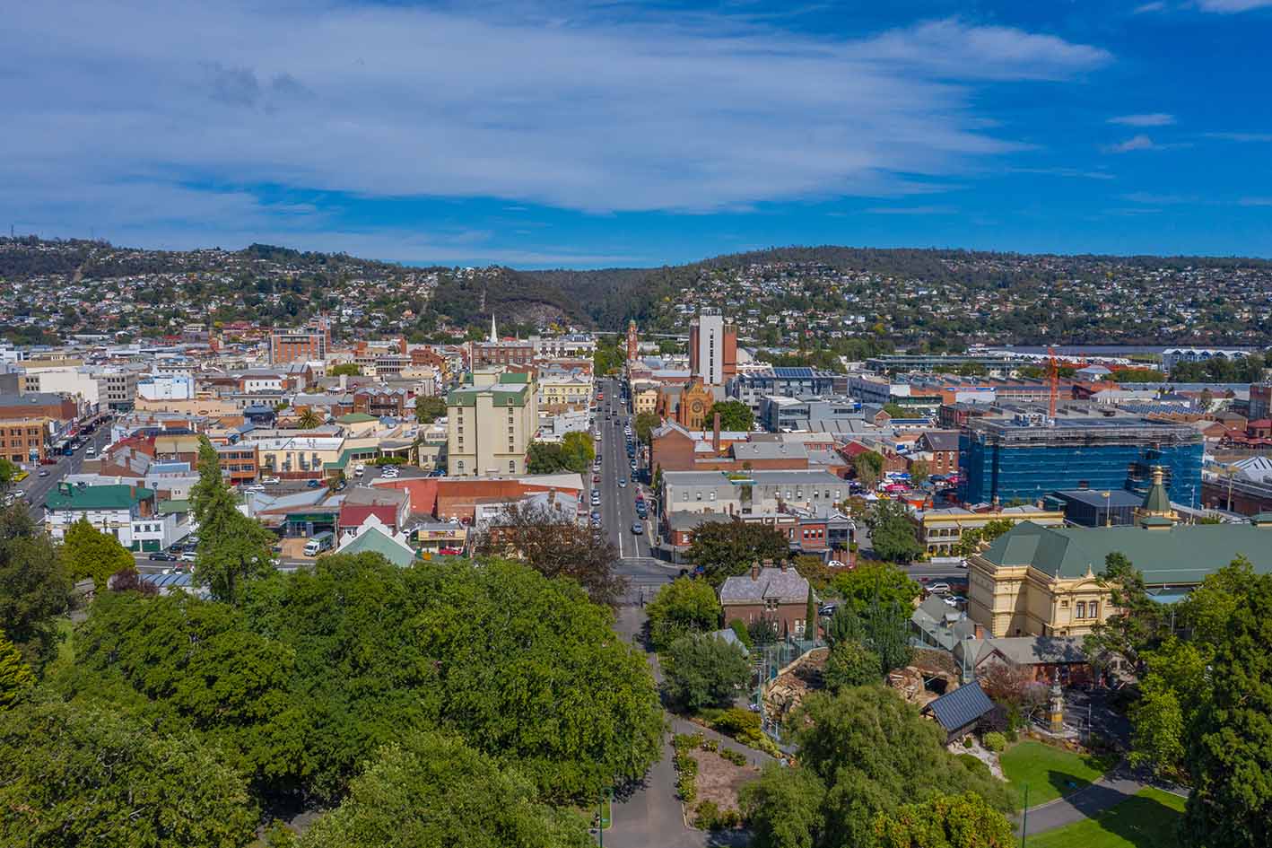 Αεροφωτογραφία του κέντρου της πόλης Λόνσεστον, Αυστραλία