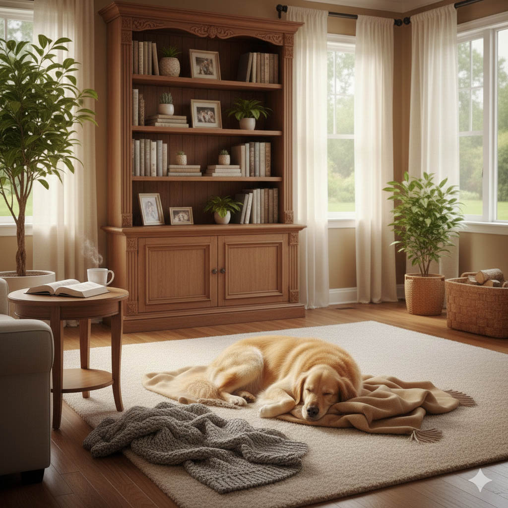 Σκύλος ξαπλωμένος στο χαλί