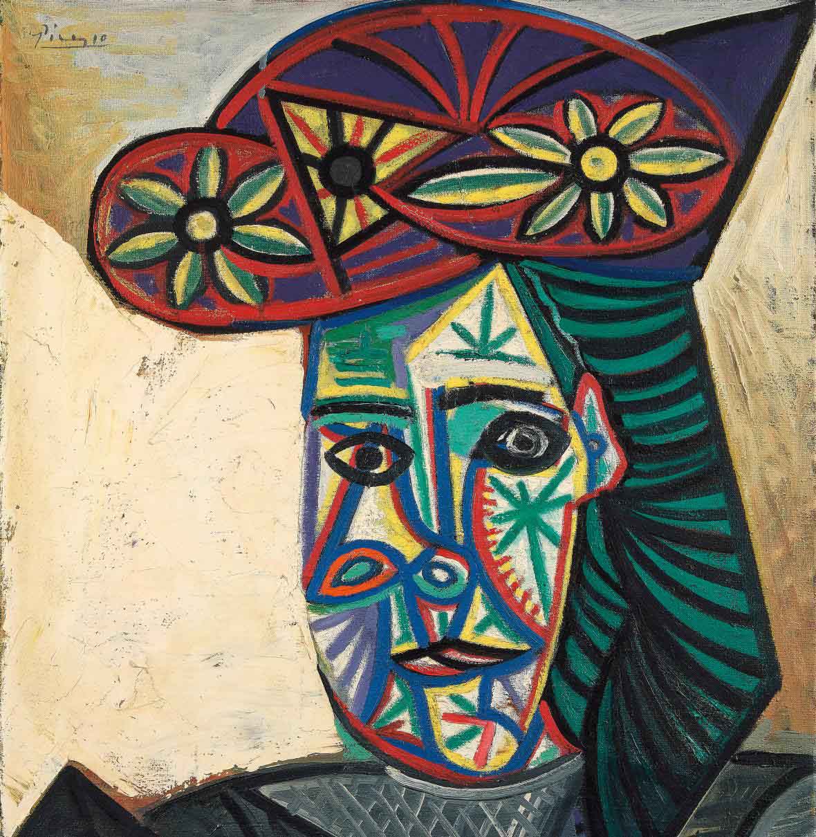 Pablo Picasso-Προτομή γυναίκας με λουλουδάτο καπέλο, Dora Maar, 1943.