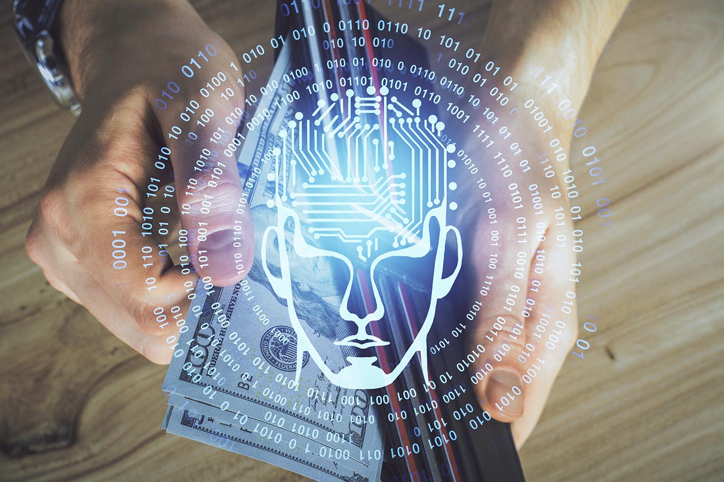 Χέρια με ολόγραμμα. Κόνσεπτ νέας τεχνολογία