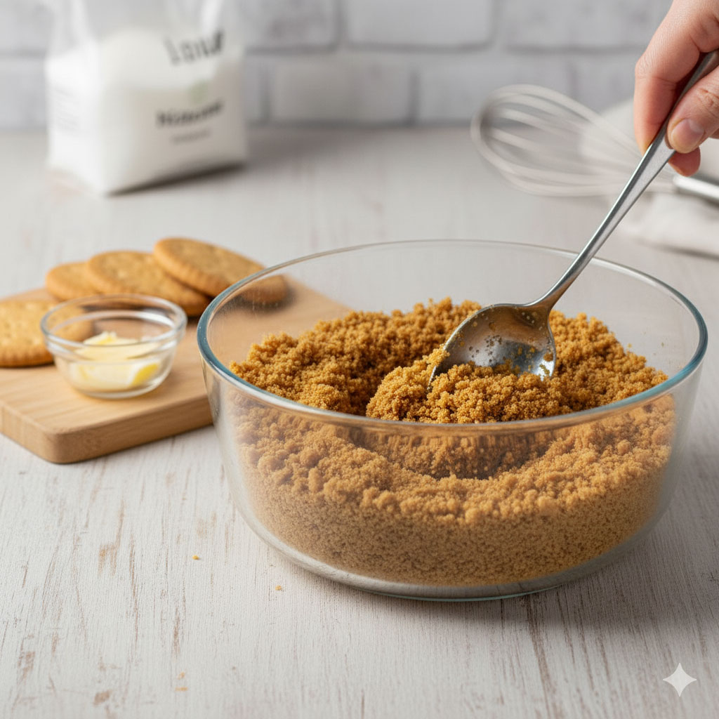 Σπάμε τα μπισκότα για τη βάση του τσιζκέικ