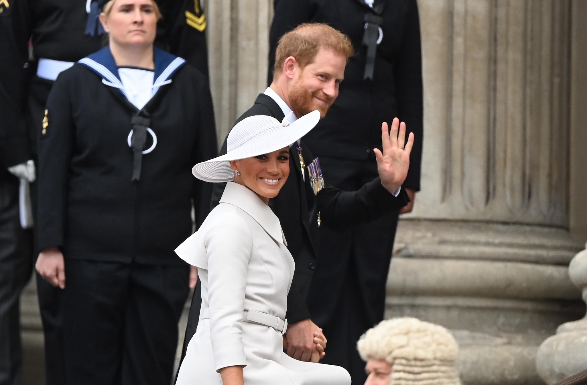 H Meghan Markle και ο πρίγκιπας Harry στην Εθνική Τελετή Ευχαριστιών ως μέρος των εορτασμών για το Πλατινένιο Ιωβηλαίο της βασίλισσας Ελισάβετ, στον Καθεδρικό του Αγίου Παύλου στο Λονδίνο, 3 Ιουνίου 2022