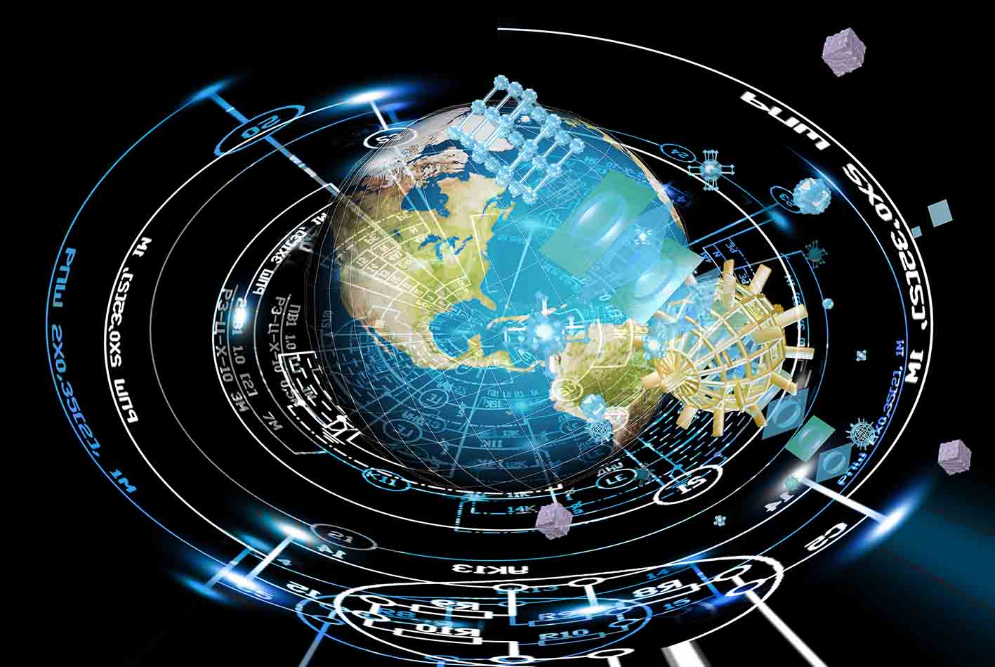 Ο πλανήτης Γη με τεχνολογικά στοιχεία. Για κόνσεπτ νέας τεχνολογίας