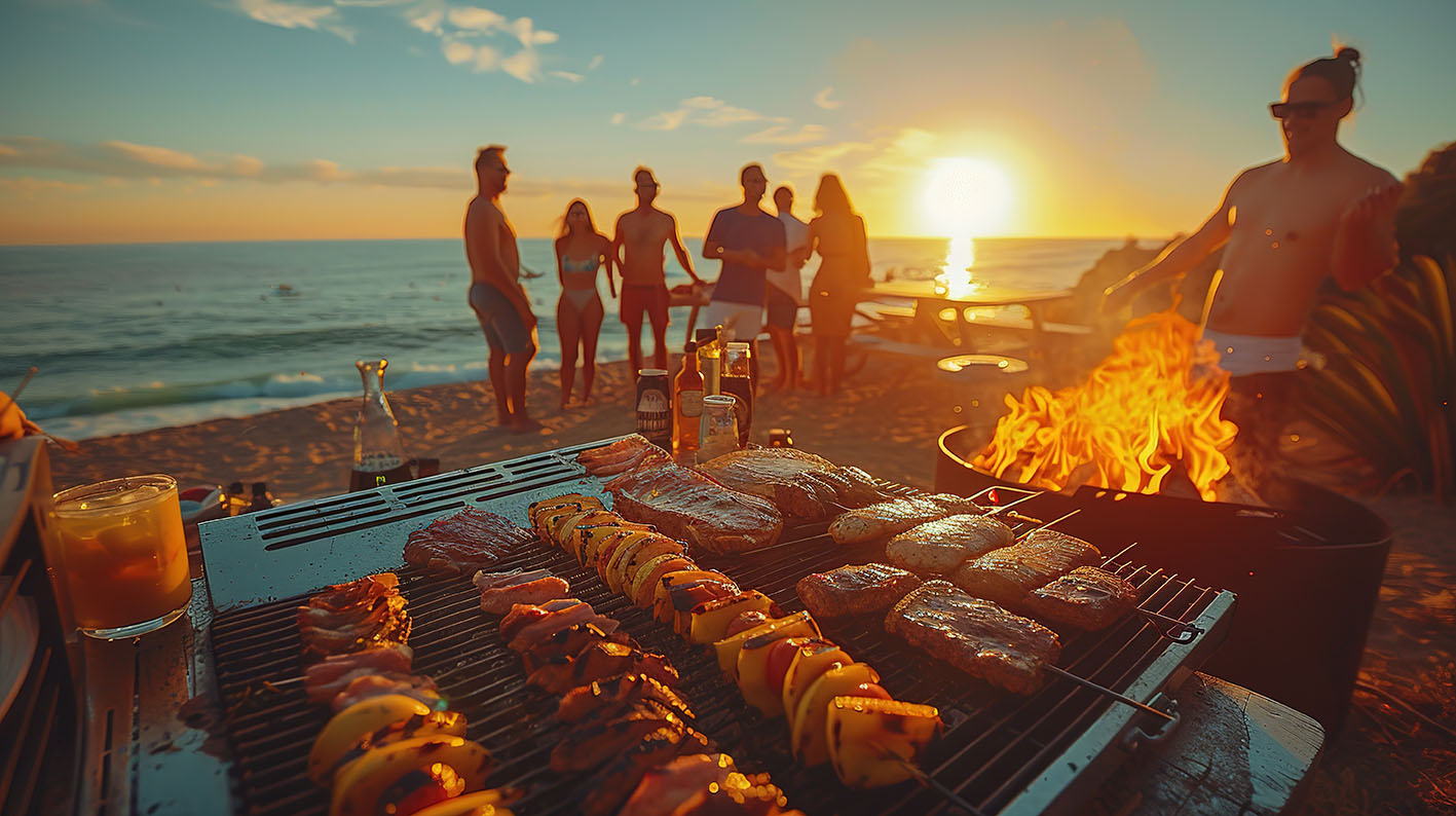 Φίλοι ψήνουν μπάρμπεκιου στην παραλία