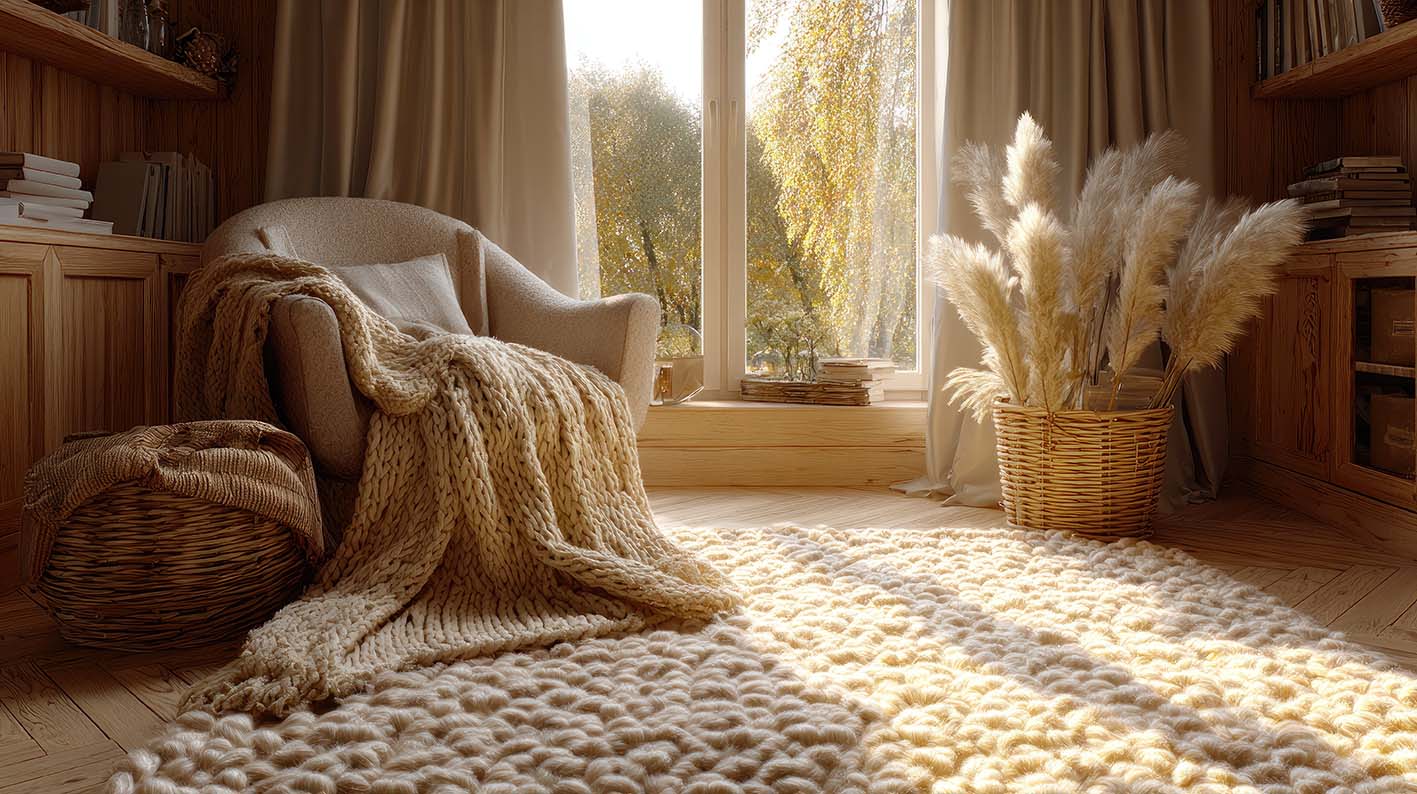 Σπίτι με διακόσμηση χειμωνιάτικη χαλί κουβέρτα