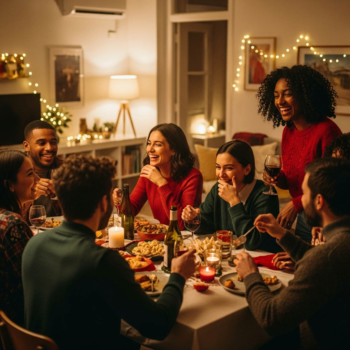 Φίλοι γύρω από χριστουγεννιάτικο τραπέζι