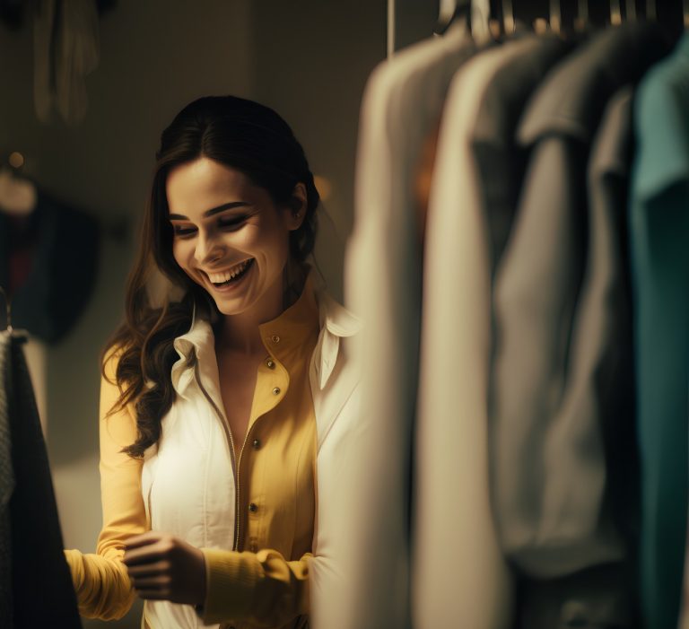 Γυναίκα δοκιμάζει καινούργια ρούχα