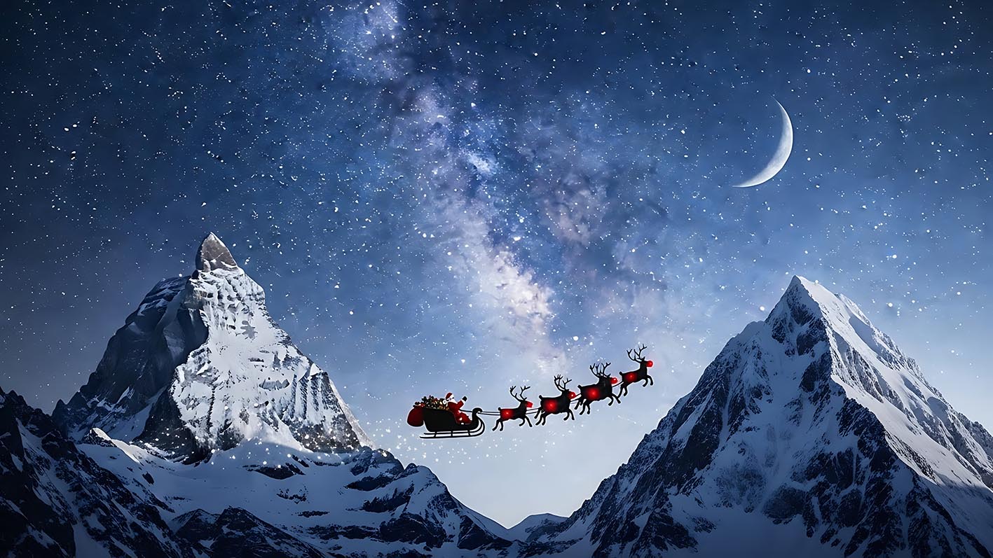 Ο Αη Βασίλης και το έλκηθρό του με τα δώρα πετάνε