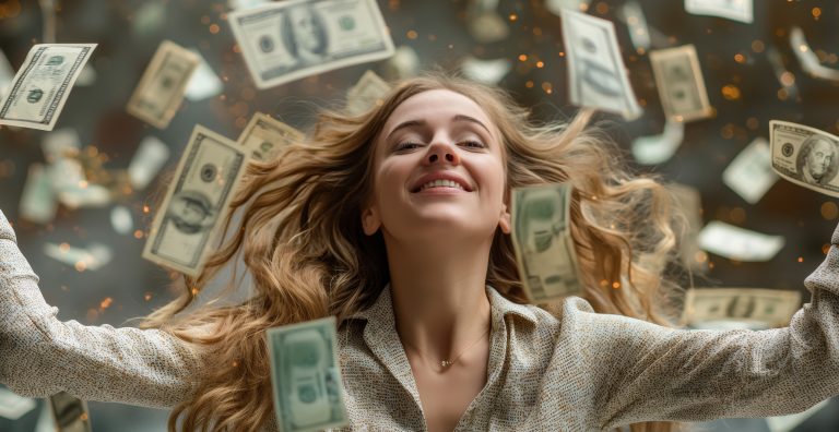 Γυναίκα και ιπτάμενα χρήματα