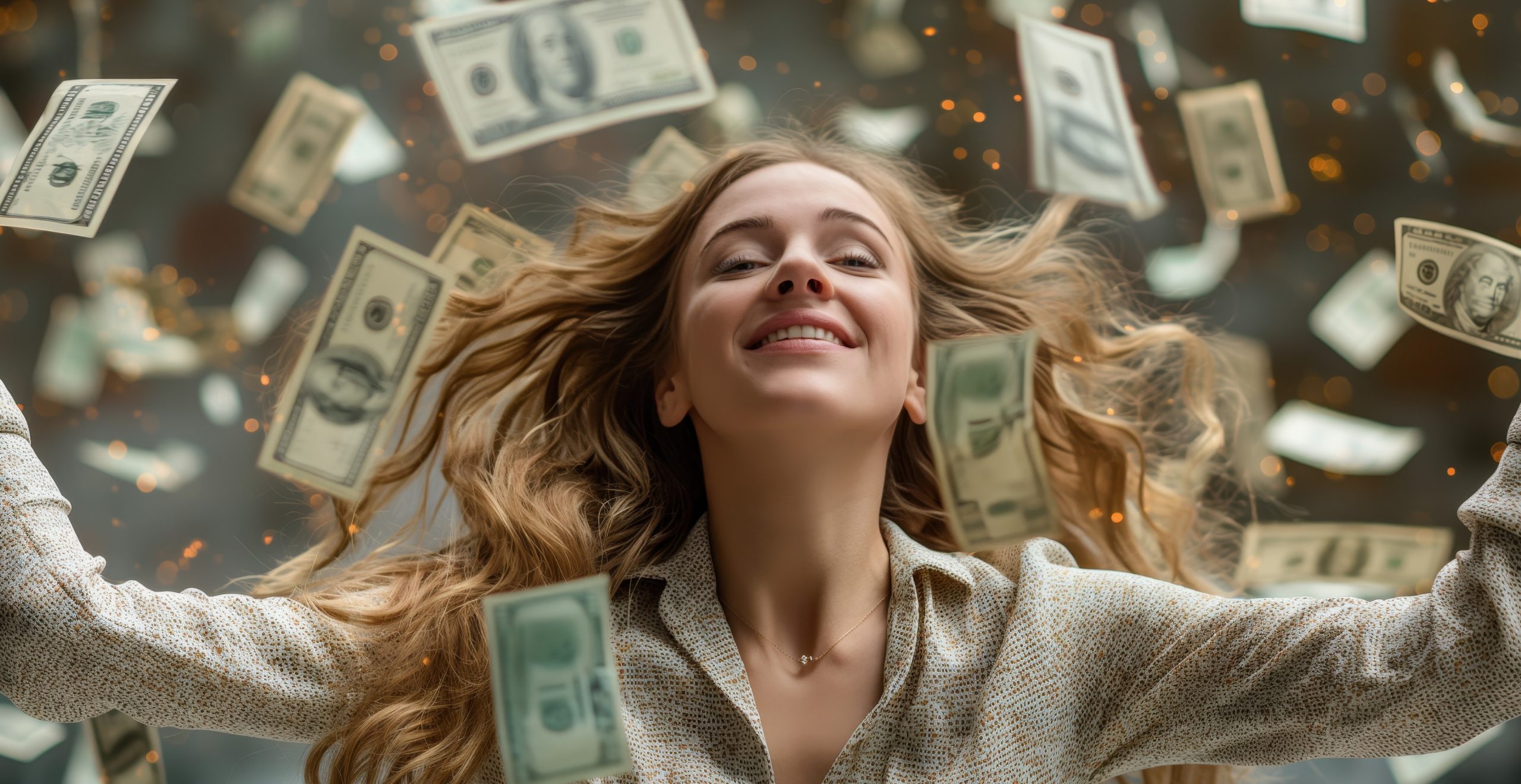 Γυναίκα και ιπτάμενα χρήματα