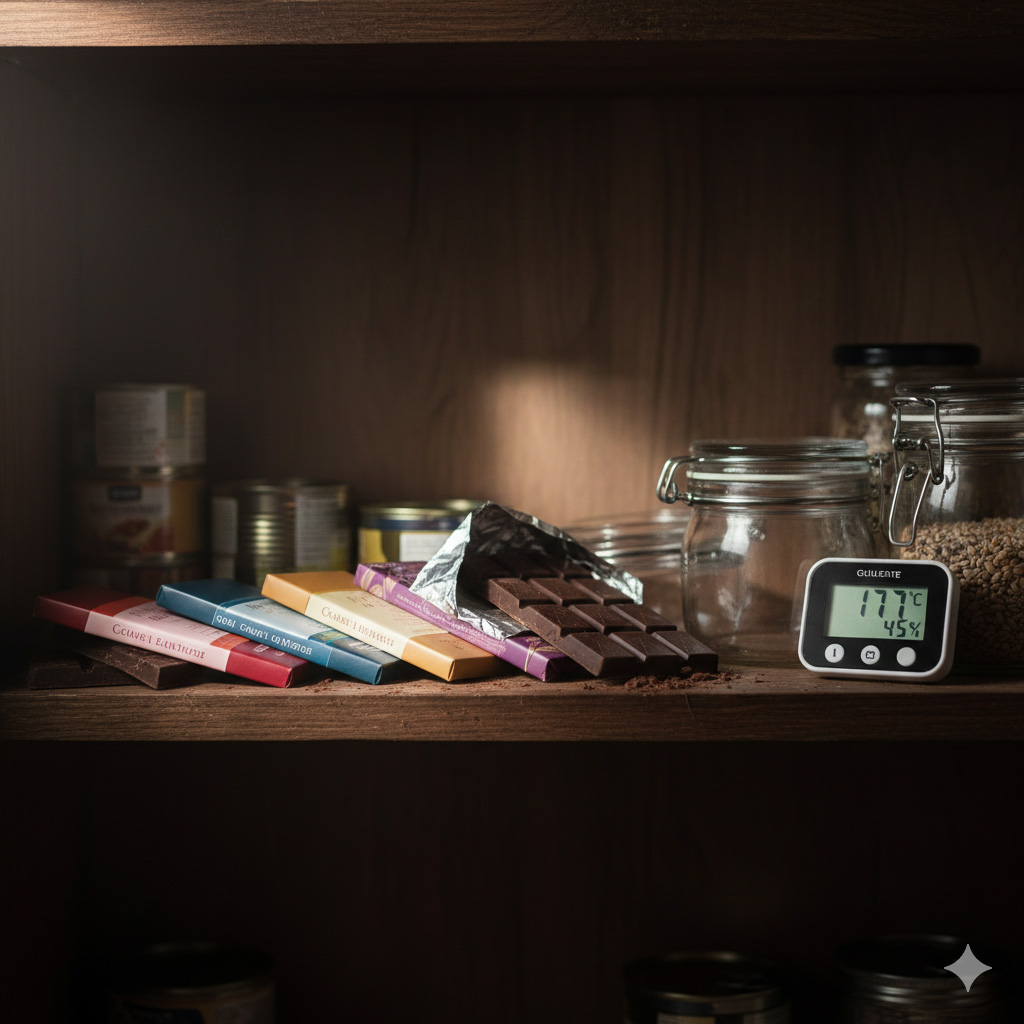 Σοκολάτες σε ράφι σκοτεινό για να τις συντηρήσουμε