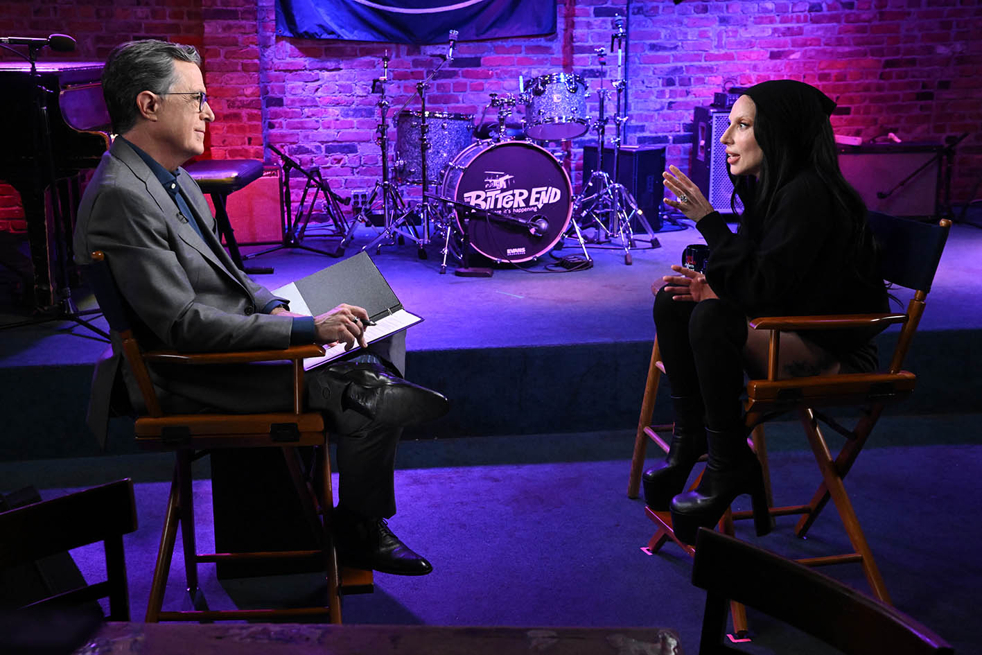 Το Late Show με τον Stephen Colbert και την καλεσμένη Lady Gaga κατά τη διάρκεια της εκπομπής της Πέμπτης 2 Οκτωβρίου 2025.