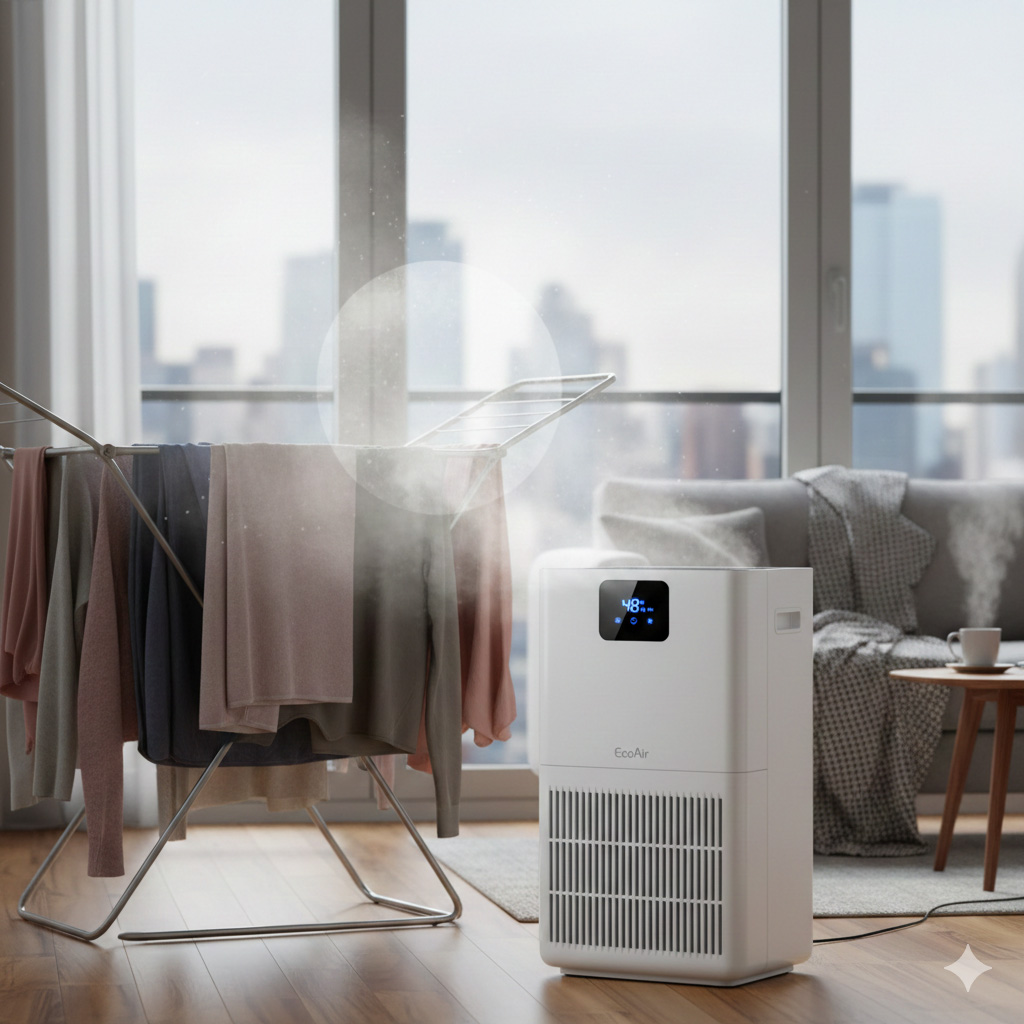 Αφυγραντήρας δουλεύει σε υπνοδωμάτιο για να διώξει την υγρασία από τον χώρο.