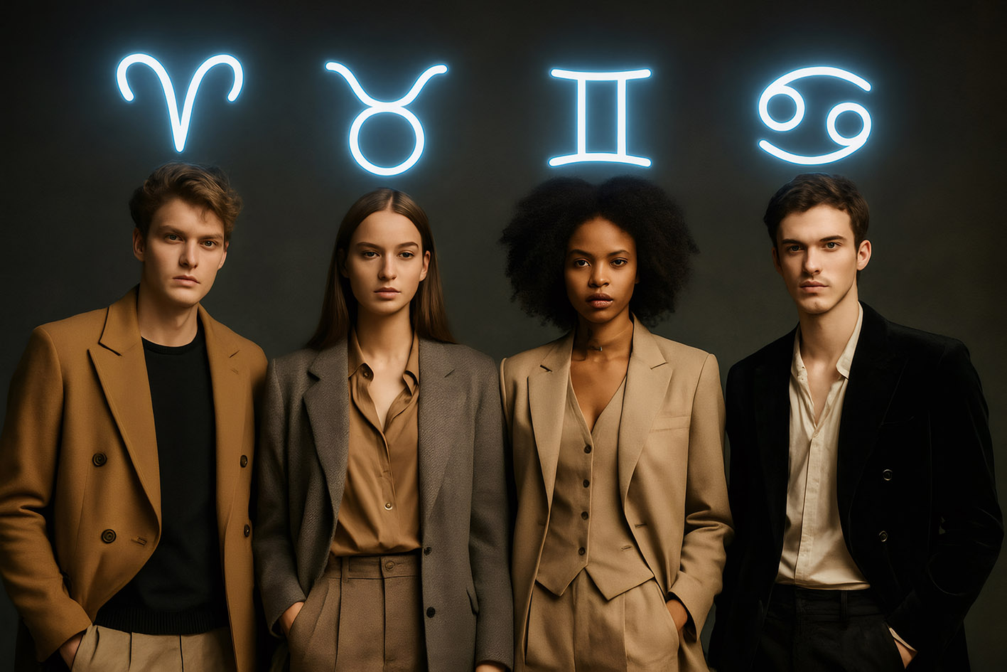 2 ζευγάρια με σήματα ζωδίων πίσω τους