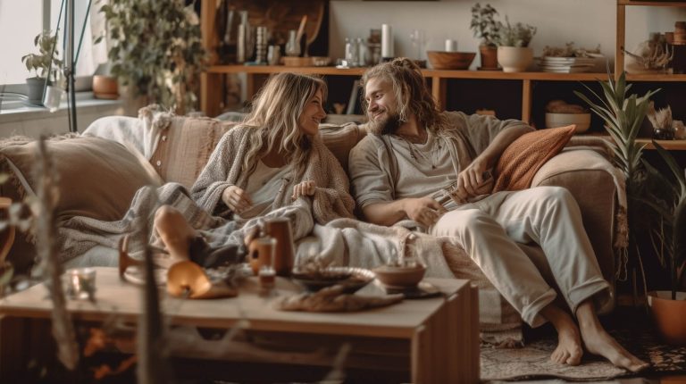 Ζευγάρι απολαμβάνει τον καναπέ