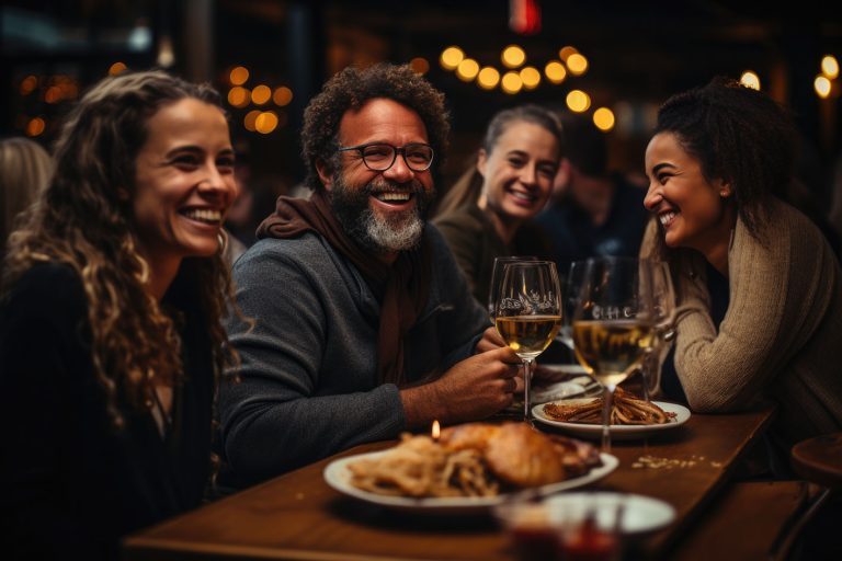 Παρέα φίλων που γελά και διασκεδάζει το Σάββατο 14 Μαρτίου.