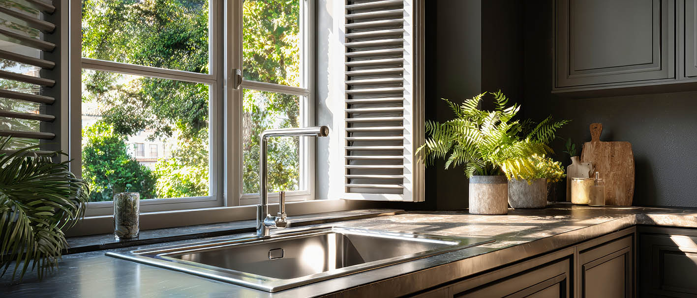 Κουζίνας με παράθυρο και νεροχύτη