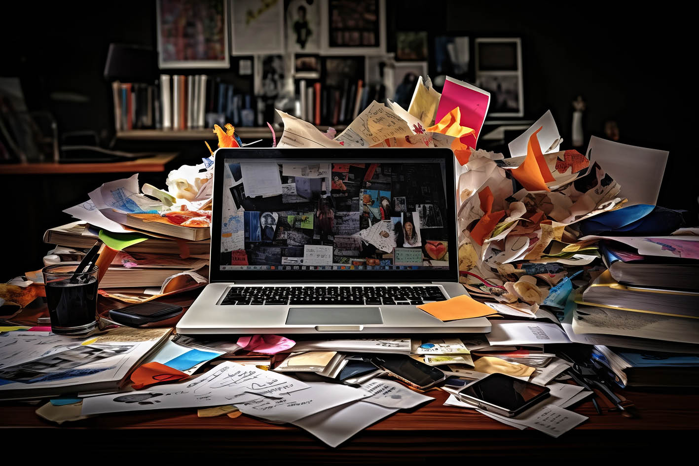 Χάος πάνω στο ακατάστατο γραφείο στο σπίτι