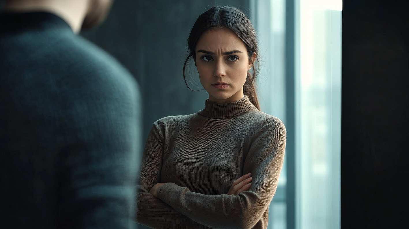 Γυναίκα θυμωμένη μετά από καβγά με τον σύντροφό της