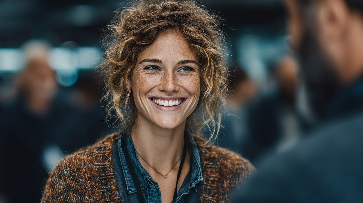 Γυναίκα νέα χαμογελά σε άνδρα