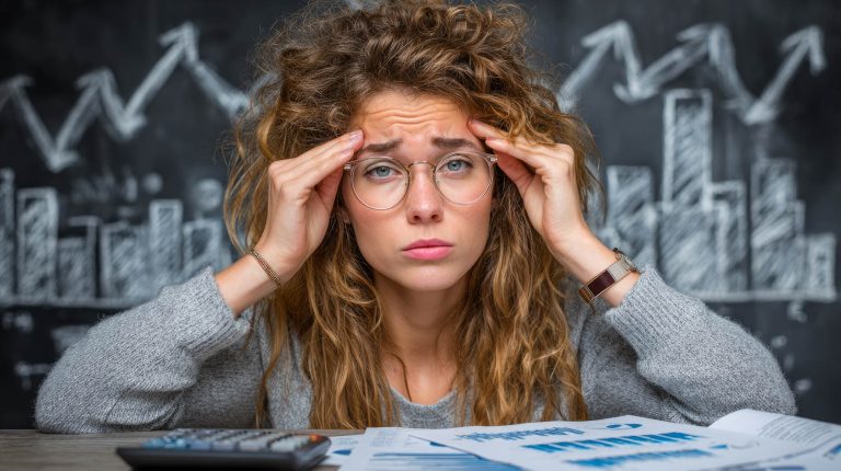 Γυναίκα στρεσαρισμένη με οικονομικά στοιχεία