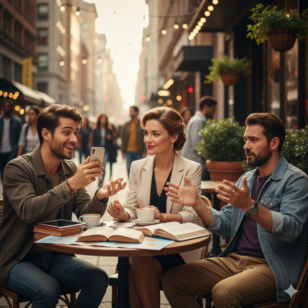 Φίλοι μιλάνε σε καφέ