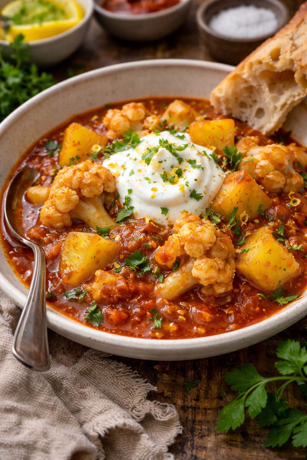 Πατάτες και κουνουπίδι γιαχνί με κάρι