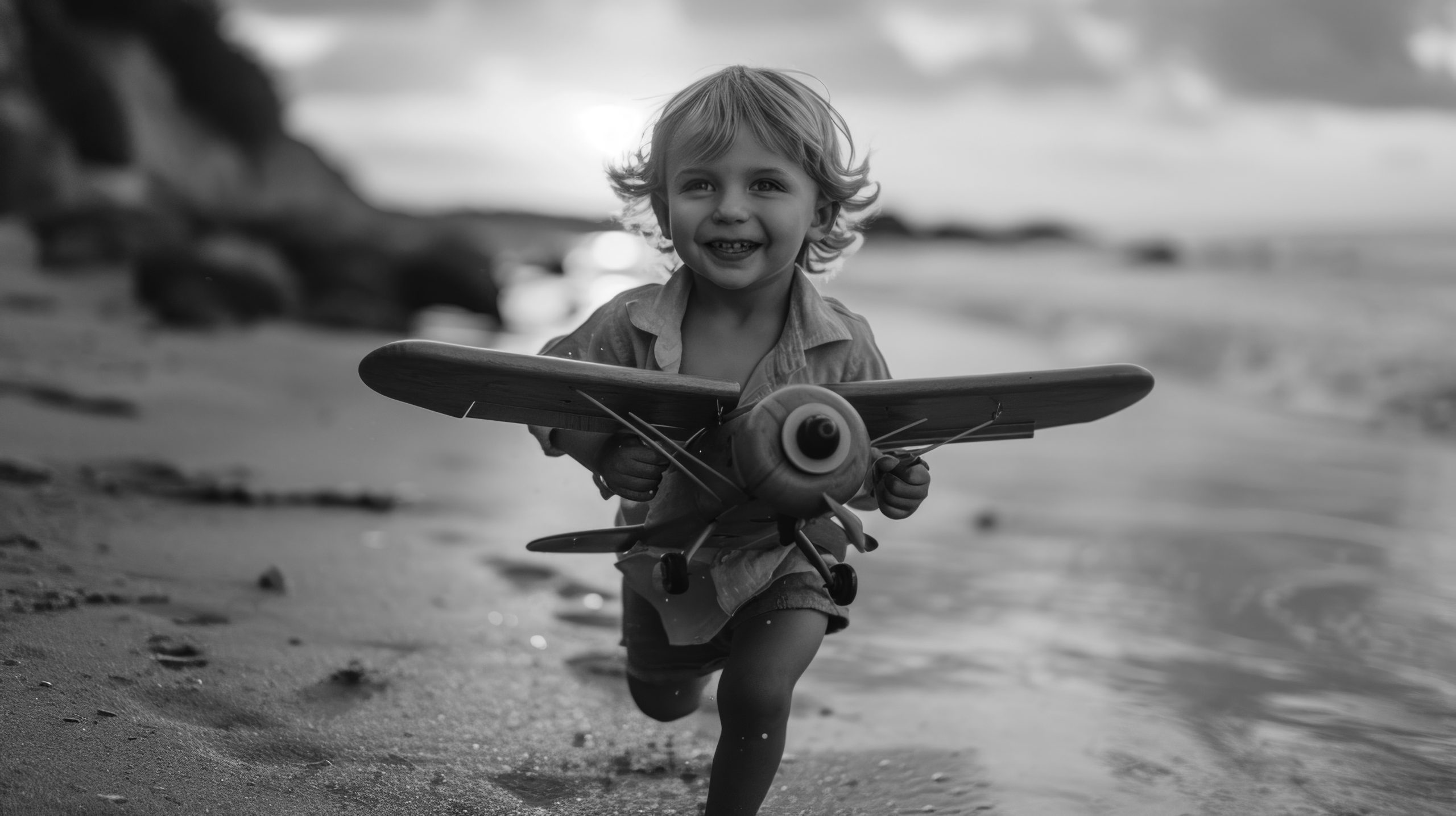 Tο απλό κόλπο για να «ξεκλειδώσετε» παιδικές αναμνήσεις. Στην ασπρόμαυρη φωτογραφία ένα παιδί που παίζει στη θάλασσα.