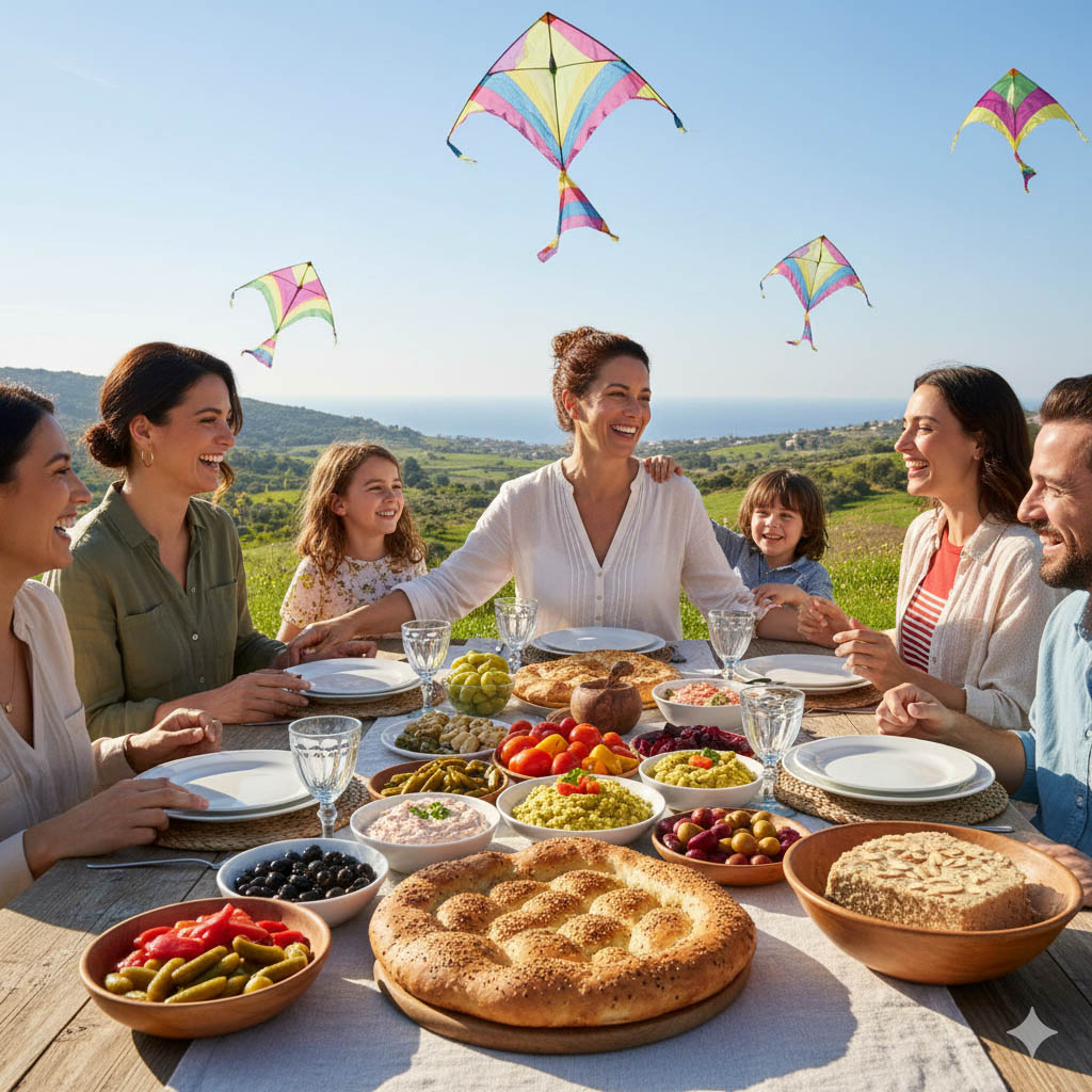 Οικογένεια στο τραπέζι της Καθαράς Δευτέρας.