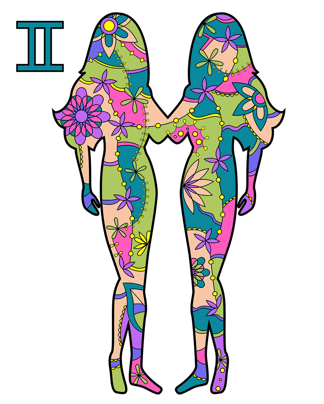 Το ζώδιο των Διδύμων σε σκίτσο με χρώματα