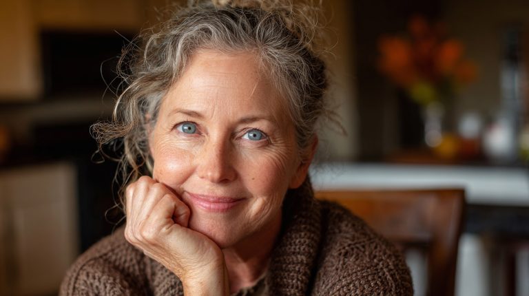 Γυναίκα μέσης ηλικίας χαμογελά χαρούμενη