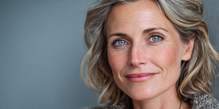 Γυναίκα μέσης ηλικίας βλέπει τον φακό και χαμογελά