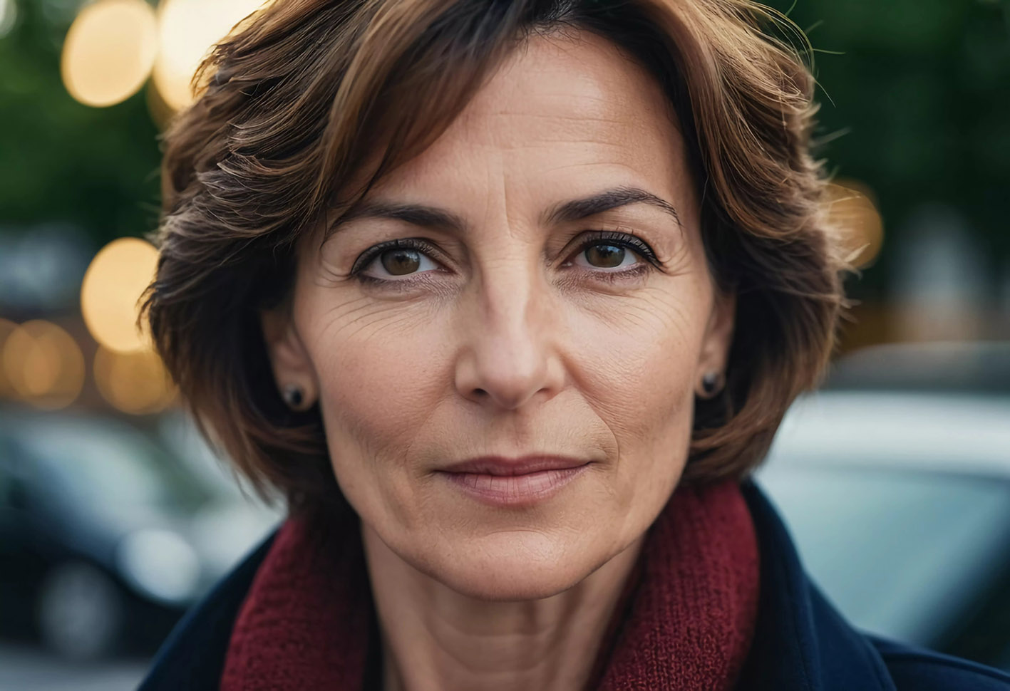 Γυναίκα μέσης ηλικίας βλέπει τον φακό