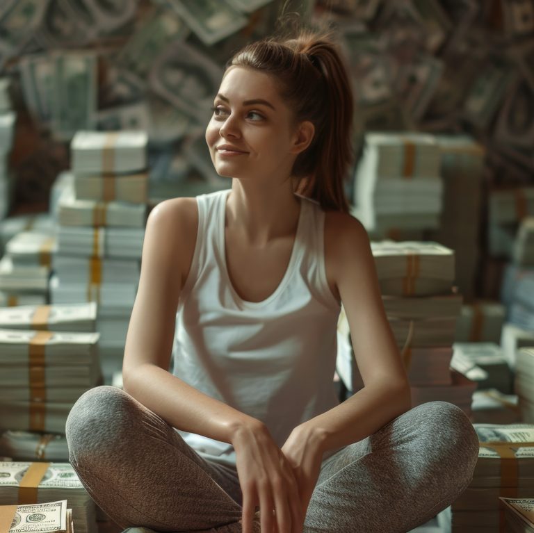 Οι αστρολόγοι πιστεύουν επίσης ότι ο Οκτώβριος είναι ένας μήνας γεμάτος οικονομική αφθονία. Στη φωτογραφία γίνεται κάθεται χαμογελαστή, ενώ πίσω της υπάρχον χρήματα σε πάκους.