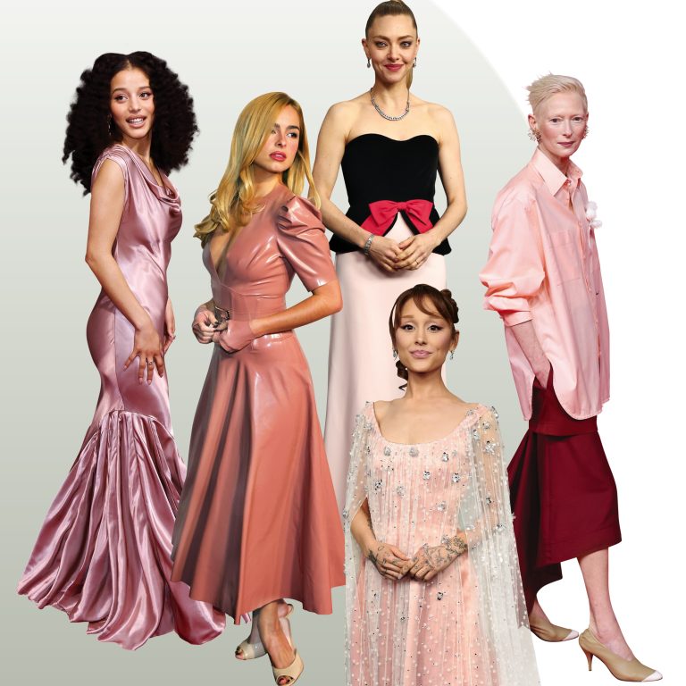 celebrities με ροζ και κόκκινα φορέματα