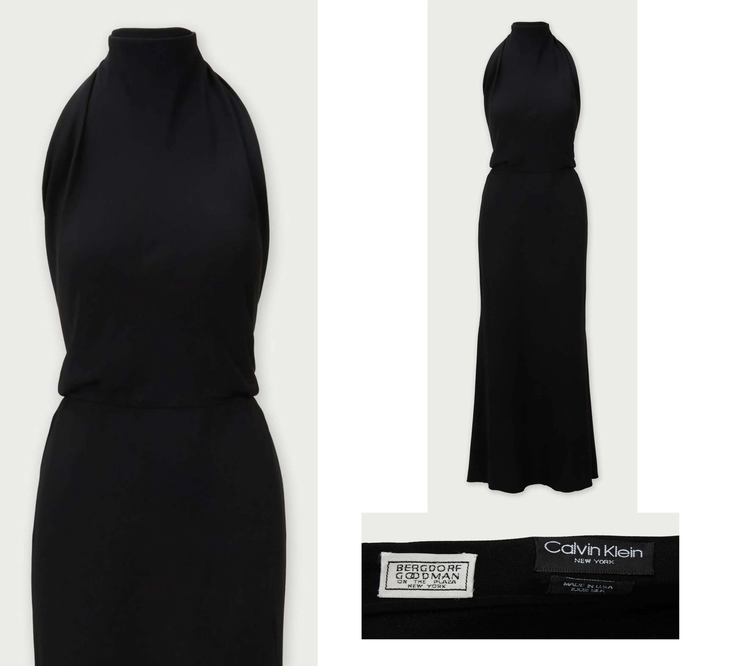 Calvin Klein-Black Silk Gown-Ανάμεσα στα αντικείμενα της δημοπρασίας, την παράσταση κλέβει το μαύρο μεταξωτό φόρεμα του οίκου Calvin Klein, ένα κομμάτι που ορίζει την αισθητική του απόλυτου μινιμαλισμού των 90s