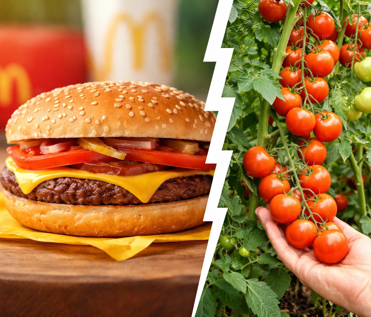 Burger του McDonald's και μία ντοματιά.