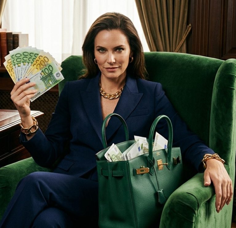 Γυναίκα κρατάει μία βεντάλια από χρήματα