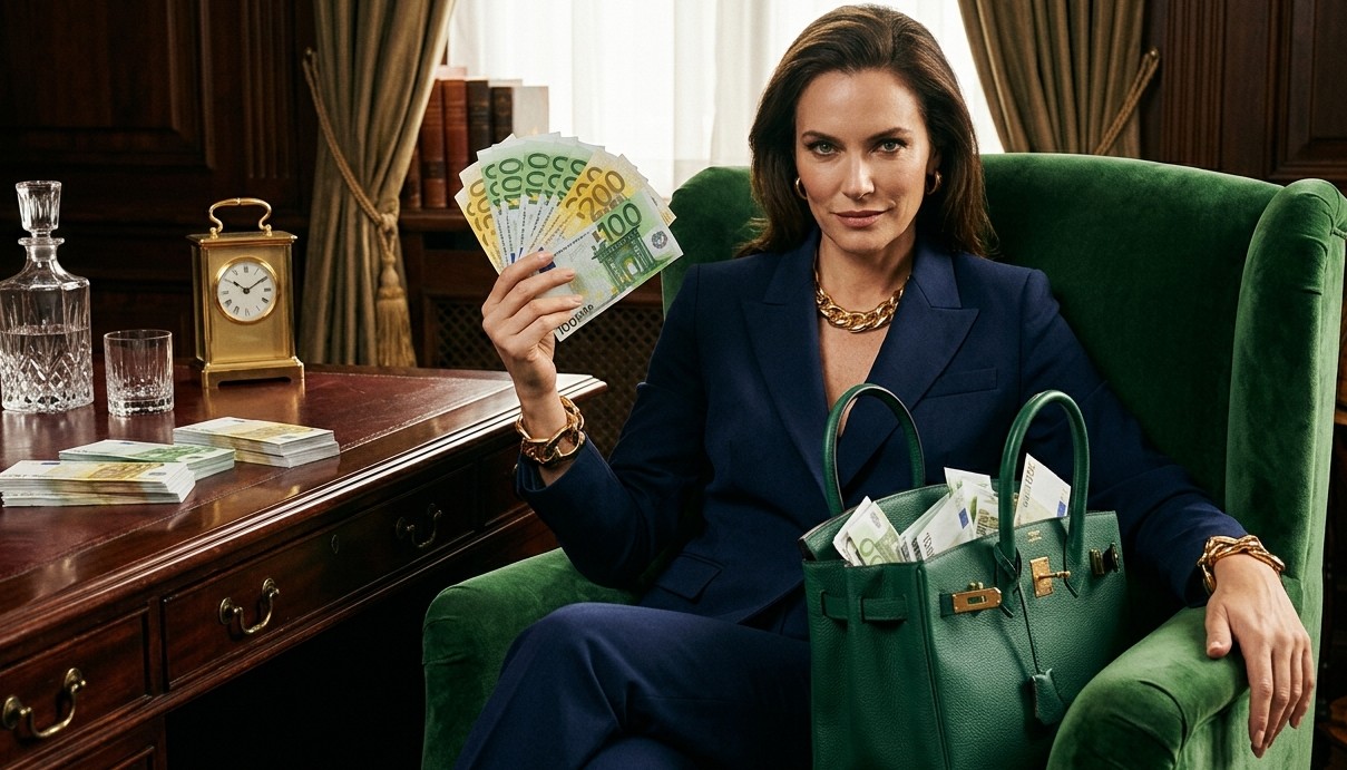 Γυναίκα κρατάει μία βεντάλια από χρήματα