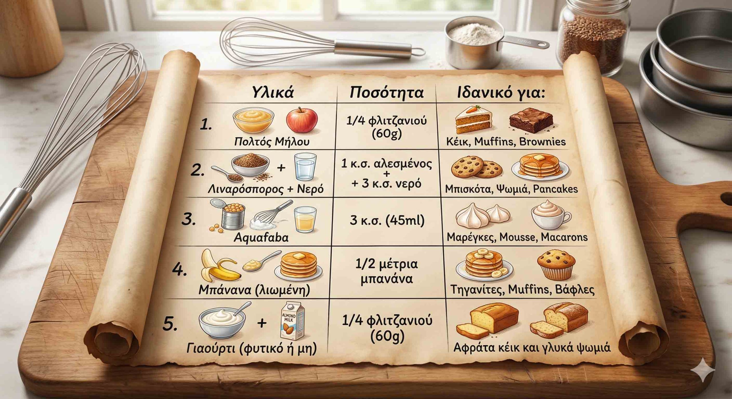 Οι αναλογίες για να αντικαταστήσουμε αυγά σε συνταγές.