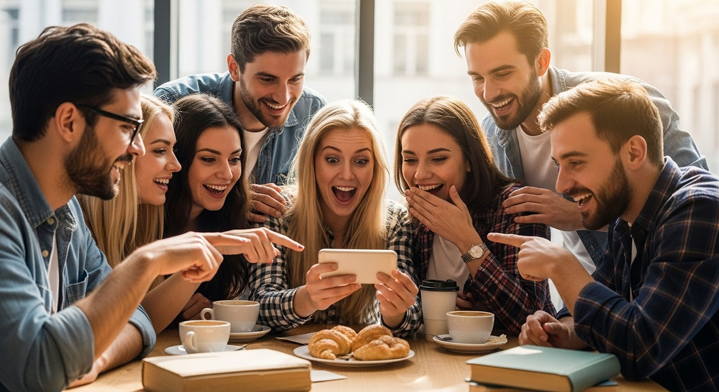 Φίλοι περνάνε όμορφα σε καφέ.